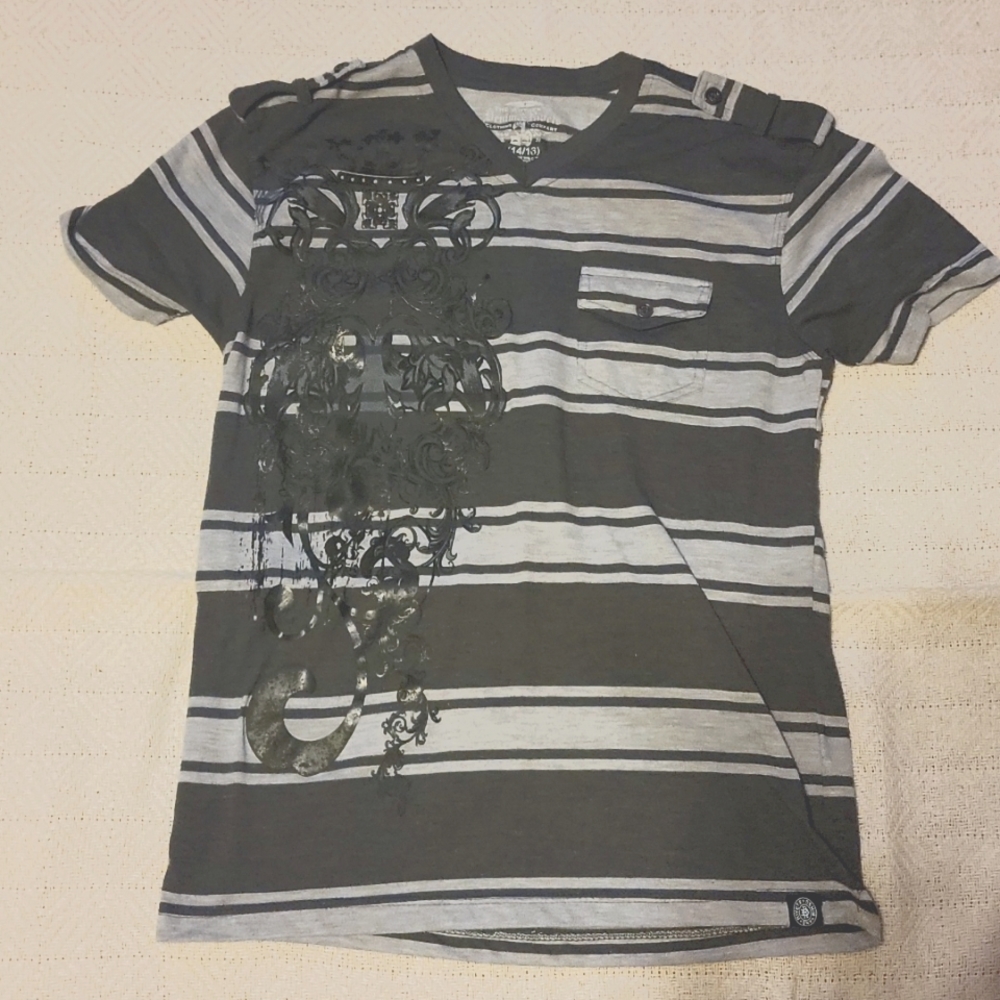 Denim & Rivets Grey Stiped V-Neck Shirt